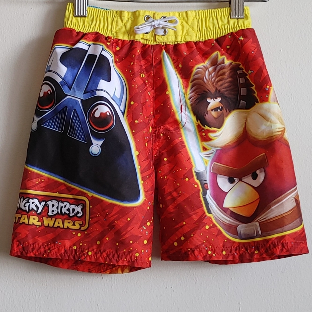 Angry Birds Star Wars Boys Swim Trunks Size 4/5 Red Space Board Shorts